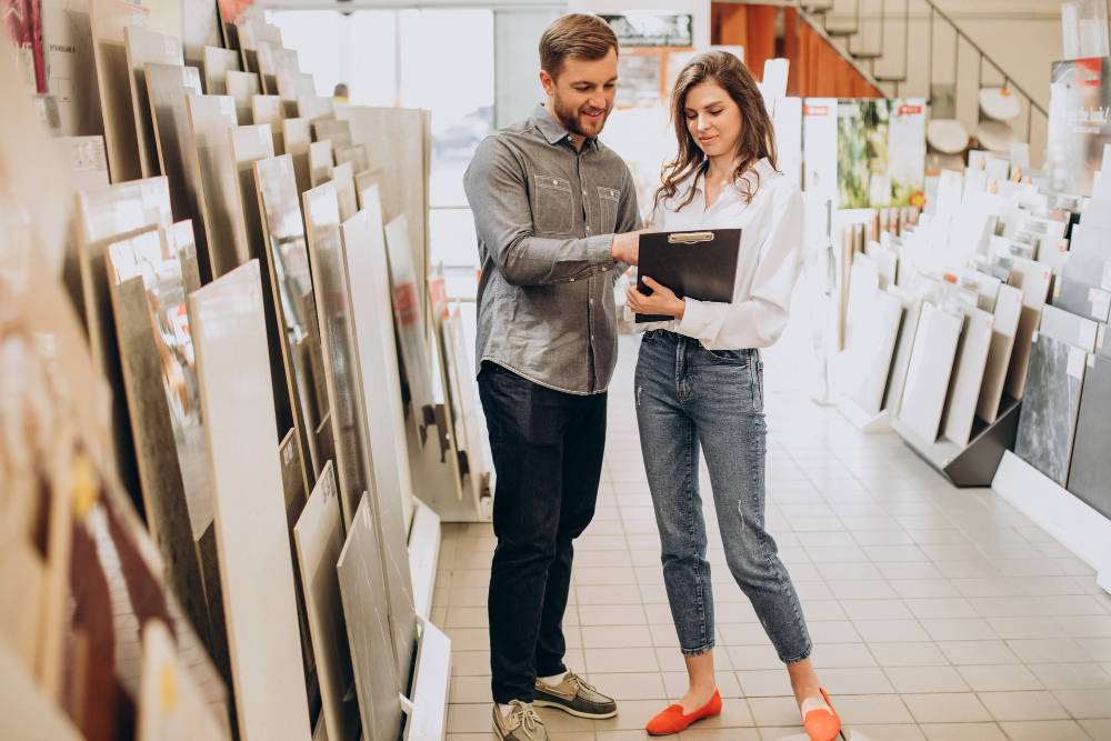 Vinyl Flooring 101: Enhancing Your Floor's Beauty with Vinyl Flooring in Alpharetta, GA 1 Young Couple Choosing Tiles Building Market 1