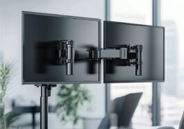 dual monitor arms supporting multimonitor setup with adjustable angles heights 2